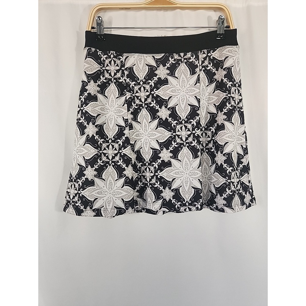 Prana Floral Print Jenna A-line Pull-on Skirt Black White‎ Gray Womens S NWT